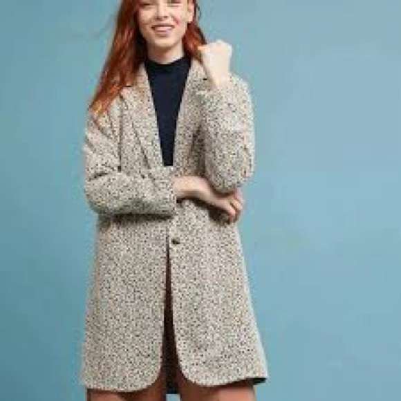ANTHROPOLOGIE Cartonnier Knit Leopard Black & Cream Patterned Coat Size Small - Picture 1 of 8